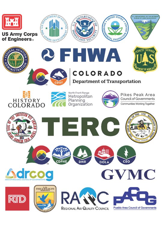 Text at the center of the image reads 'TERC', and surrounding the text are logos for all of the participating agencies mentioned above.