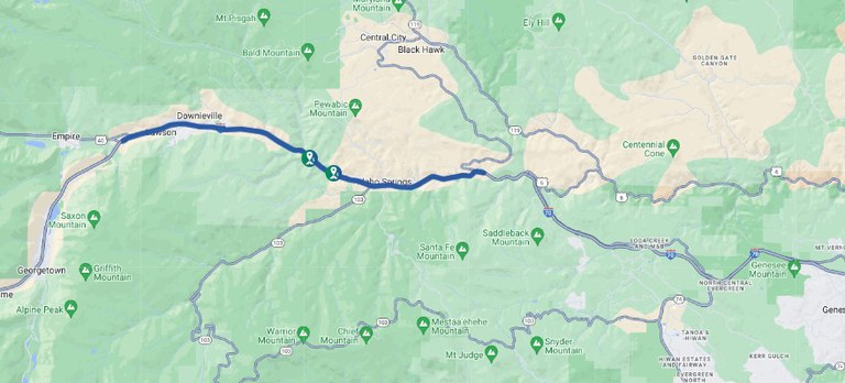 Map of I-70 Express Lanes: Evergreen to Idaho Springs 