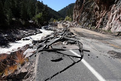 A road severely damaged by the 2013 floods
