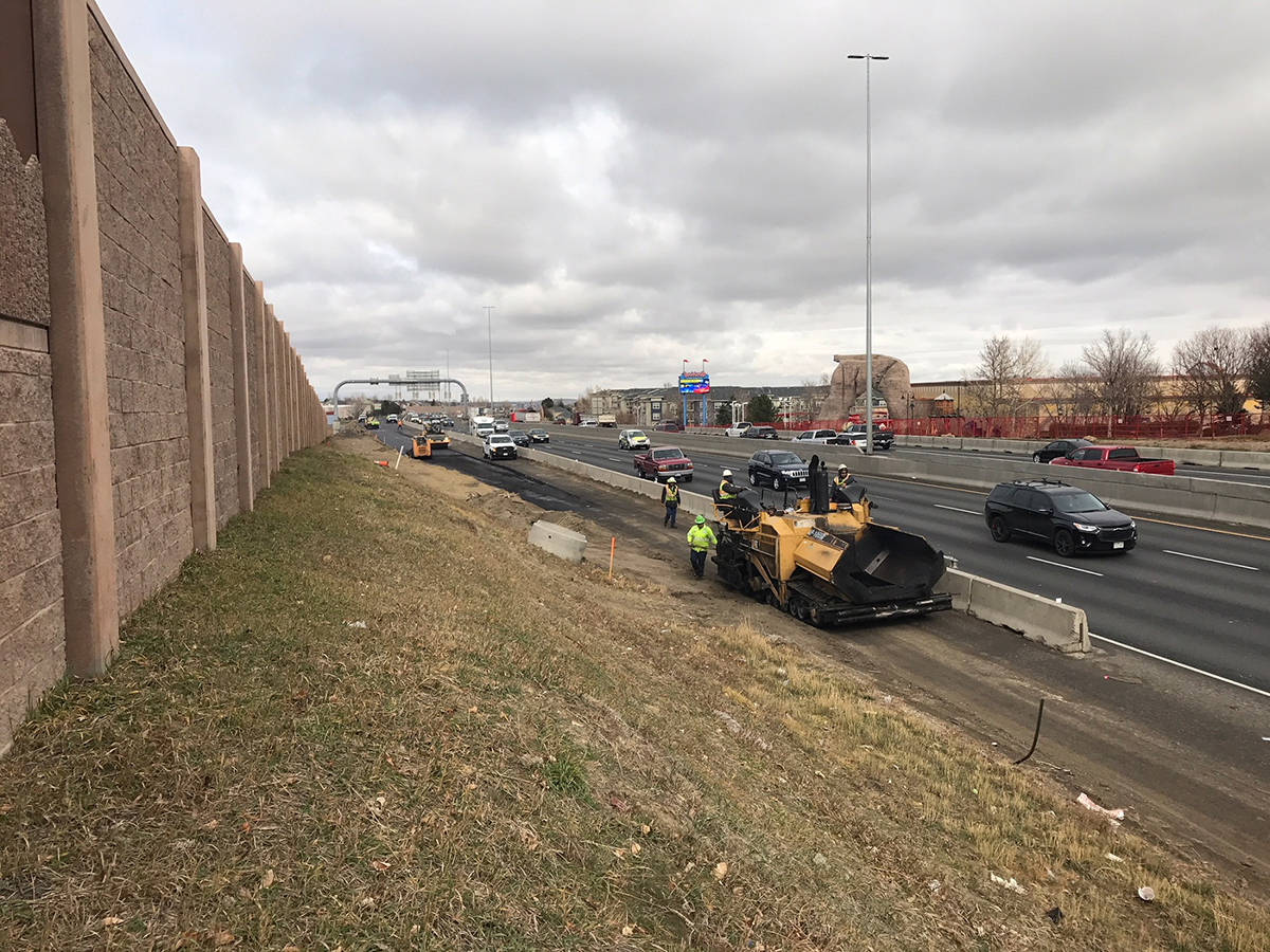 Paving along southbound I-25 between 120th Avenue and Community Center Drive looking north