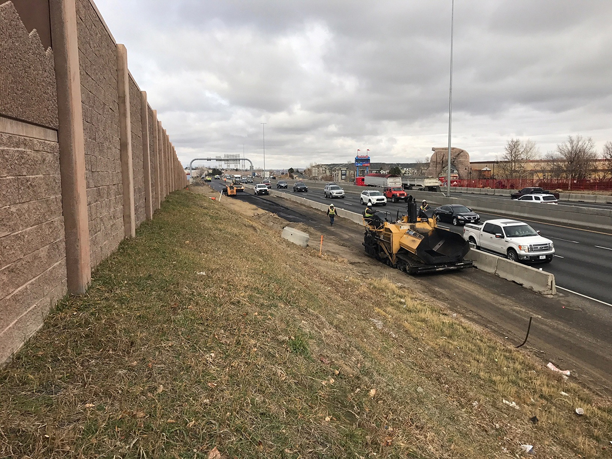 Paving along southbound I-25 between 120th Avenue and Community Center Drive looking north