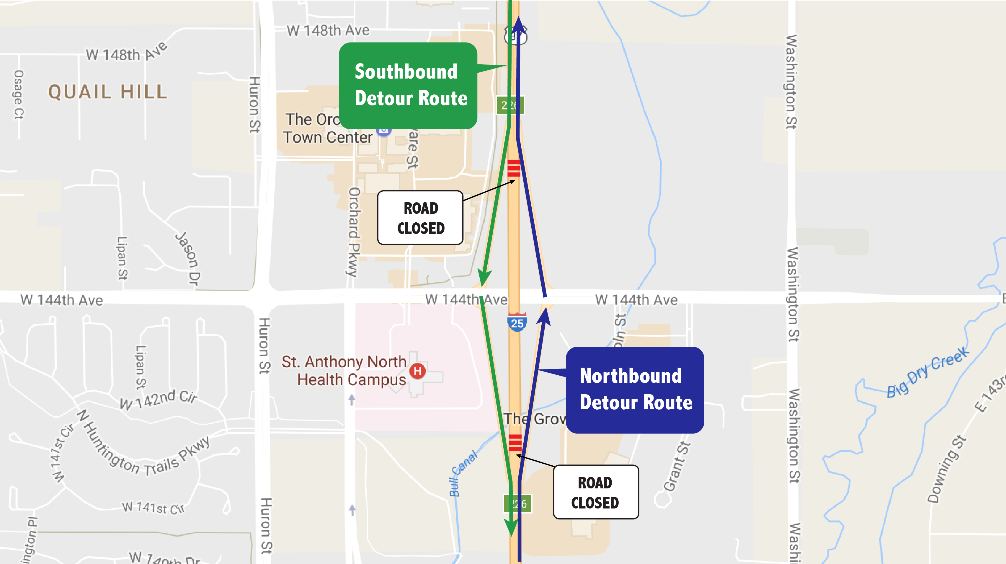 June 2017 Detour Map: North I-25 Express Lanes detail image