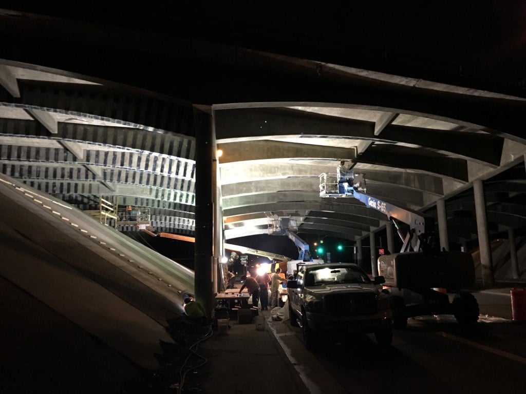 Night work at the Sheridan Boulevard Bridge