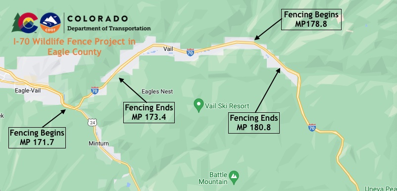 I-70 wildlife fence project location in east and west Vail