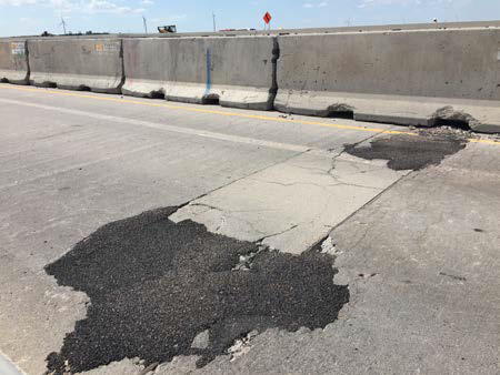 Eastbound I 70 bridge joint in need of repair