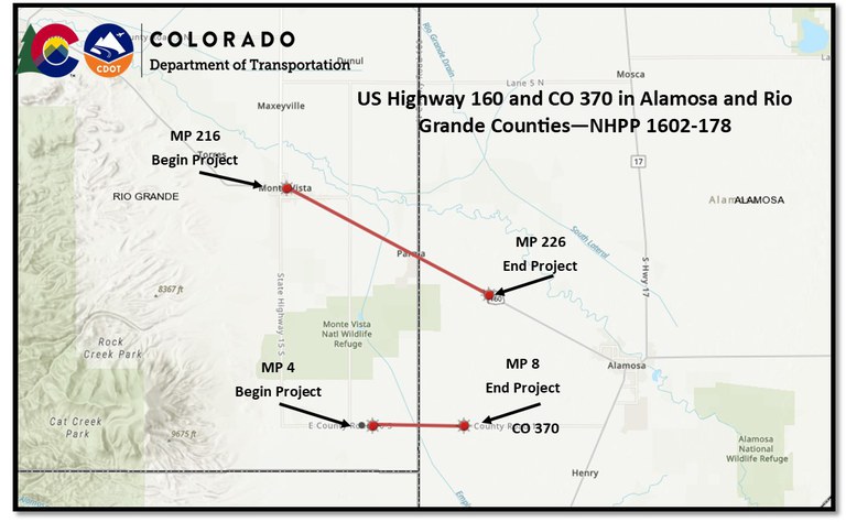 US 160 CO 370 Resurfacing project map