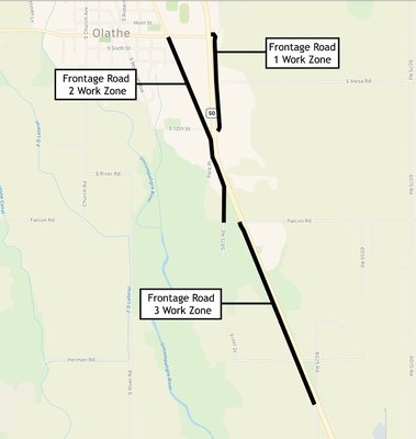 Map of Frontage Road Work Zone