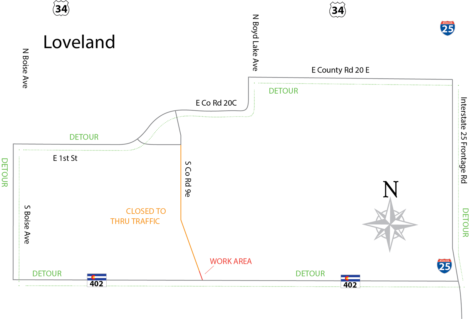 CO 402 Detour Map detail image