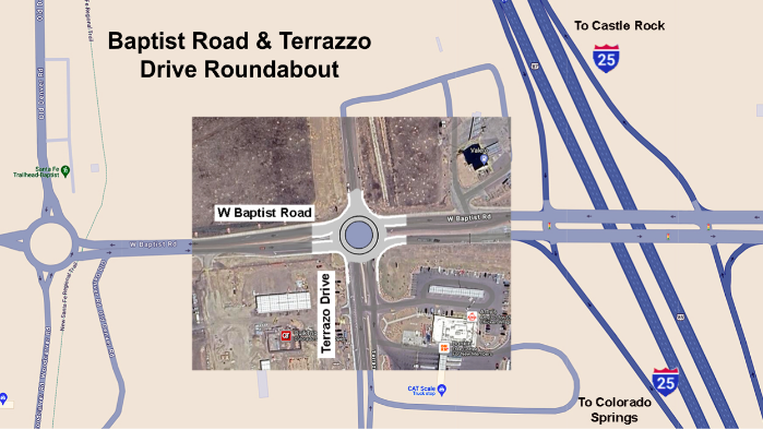 Map of the roundabout planned for the intersection of Baptist Road and Terrazzo Drive in Monument just west of Interstate 25.