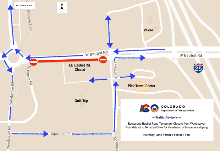 Baptist Road and Terrazzo Roundabout Detour map.png detail image