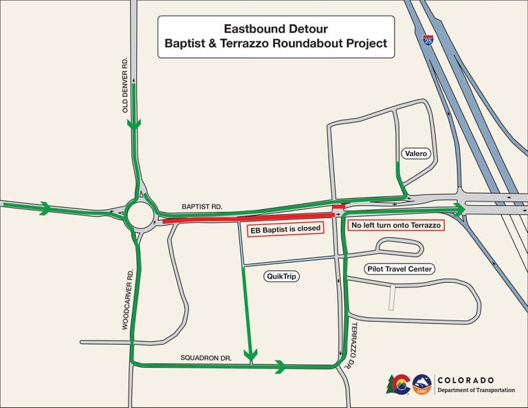 Baptist Terrazzo Roundabout Eastbound Traffic Detour Map