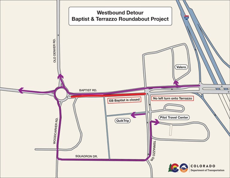 Baptist Terrazzo Roundabout Westbound Traffic Detour Map
