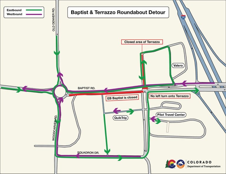 Baptist Terrazzo Roundabout Phase 3 Eastbound and Westbound Traffic Detour Map