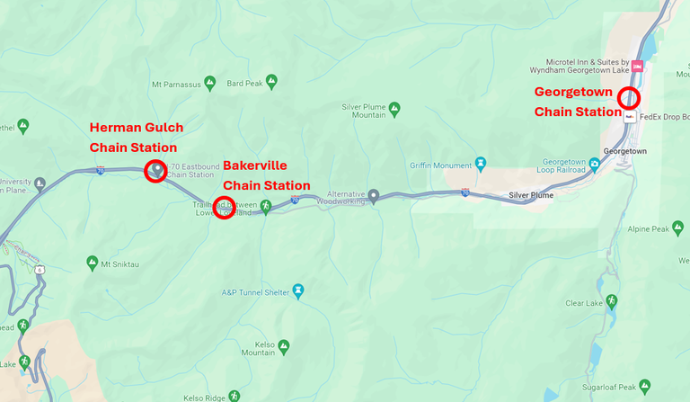 Map of Herman Gulch, Bakerville & Georgetown along I-70