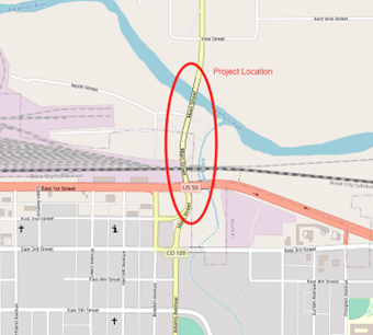 Map of CO 109 Bridge Project Location over BNSF Railroad