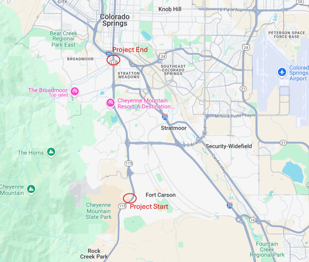 CO 115 Resurfacing Fort Carson to Colorado Springs Project Location Map.png detail image