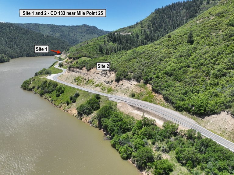 Rockfall mitigation work sites 1 and 2 on CO 133 near mile points 24 and 25