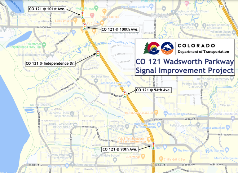 CO 121 Wadsworth project area map