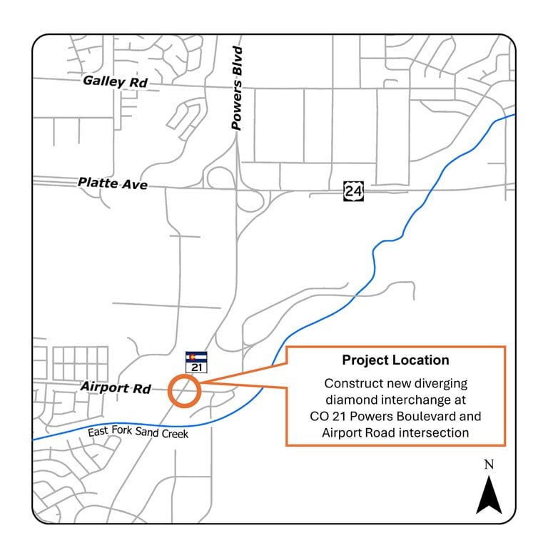 CO 21 Powers Boulevard & Airport Interchange Project Location Map