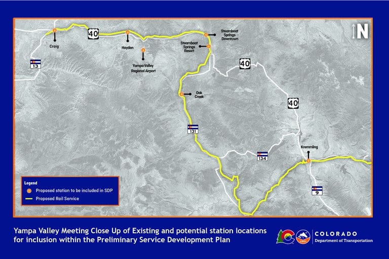 Map of proposed rail service from Craig to Kremmling 