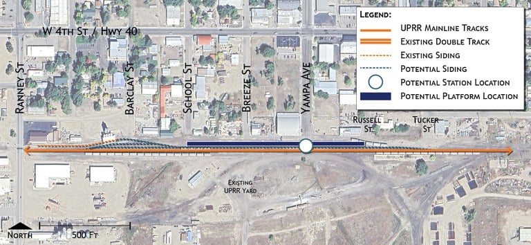 Close-up map of proposed train station site in Craig, located on Yampa Avenue