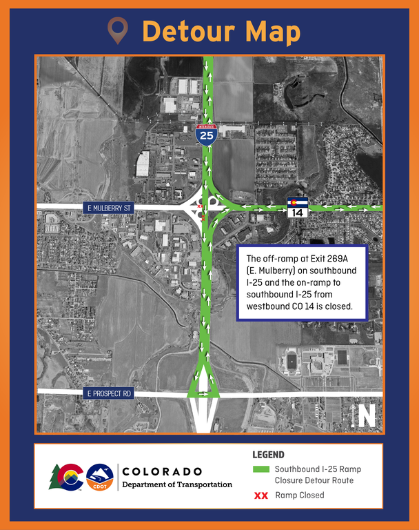 Southbound I-25 & Mulberry Detour Map