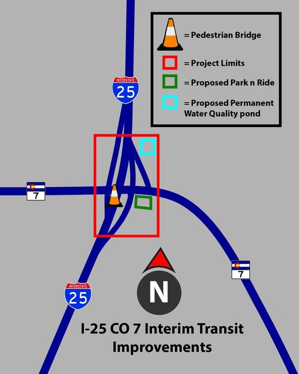 Project map of I-25 & CO 7 Interim Transit Improvements