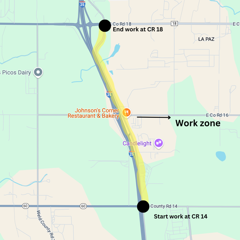 Map of I-25 Frontage Road Resurfacing Project Location