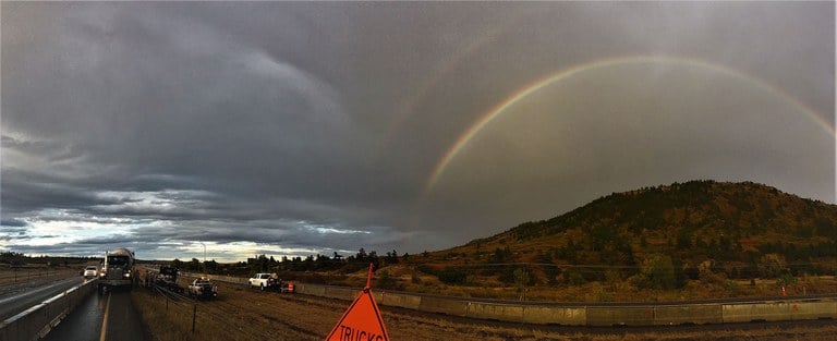 Double rainbow over construction zone