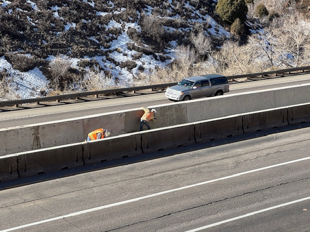 I-70 Resurfacing Chief Hosa to Colfax Crews patching barrier east of Lookout Mountain.jpg detail image