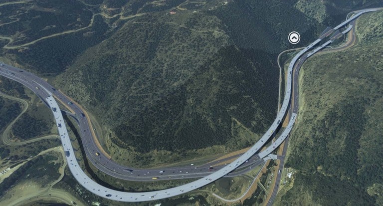 Rendering of I-70 at the bottom of Floyd Hill from above