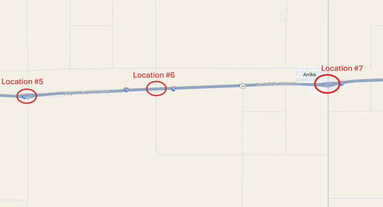 Map of I-70 Rural Bridge Rehabilitation project locations on CR 36, CR 39 and CR 43