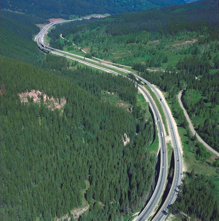 Aerial view of I-70 West Vail Pass Auxiliary Lanes Project area