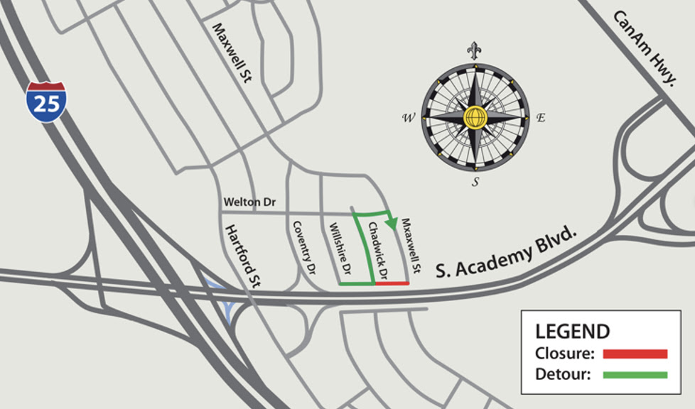 Detour Map for Closure of Maxwell Street Near South Academy Boulevard.jpg detail image