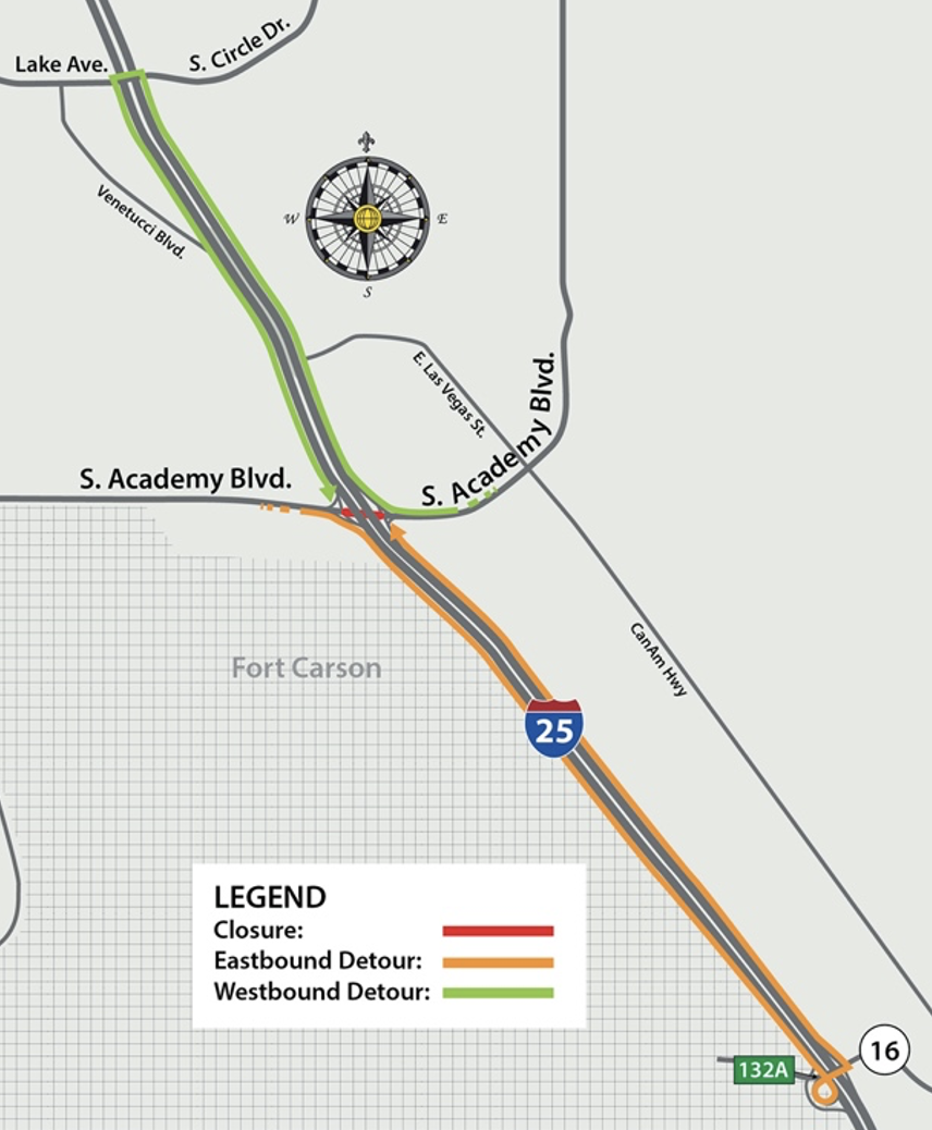 Detour map for South Academy Boulevard closures on I-25.png detail image
