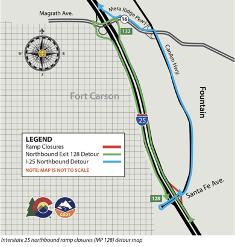 detour map northbound I-25 ramp closures mile 128.jpg detail image