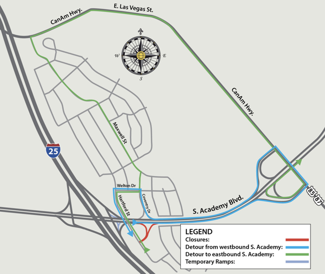 Detour map on-ramp closure Hartford Street Northbound South Academy Boulevard.jpg detail image