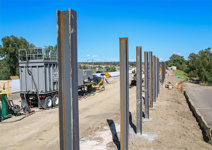 South Academy Widening East of I-25 Sound Wall H Pile Beams.jpg detail image