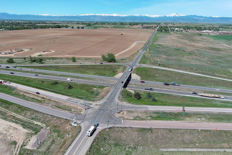 Aerial view of I-25 and CO 34