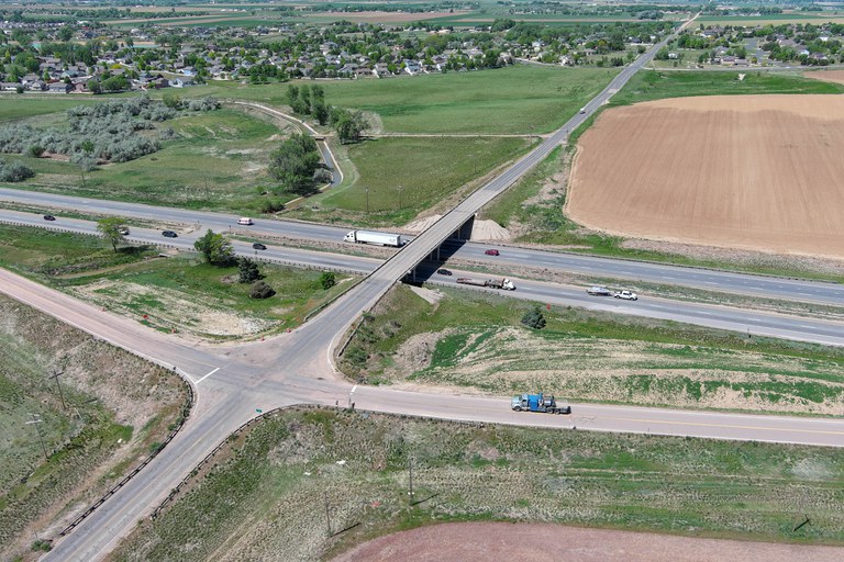 Aerial view of I-25 and CO 38