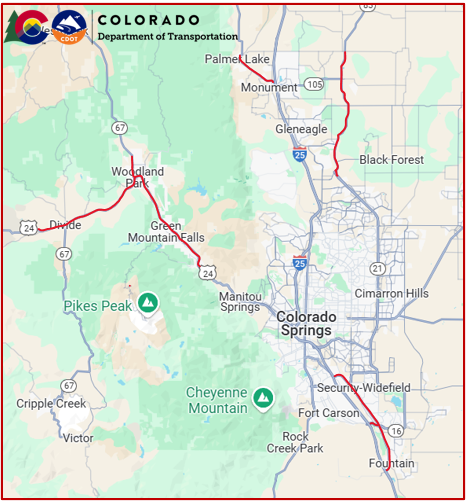 Map of sign removal and replacement locations in El Paso and Teller Counties