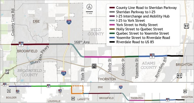 CO 7 Segments E to M, County Line Road to US 85 Area Map