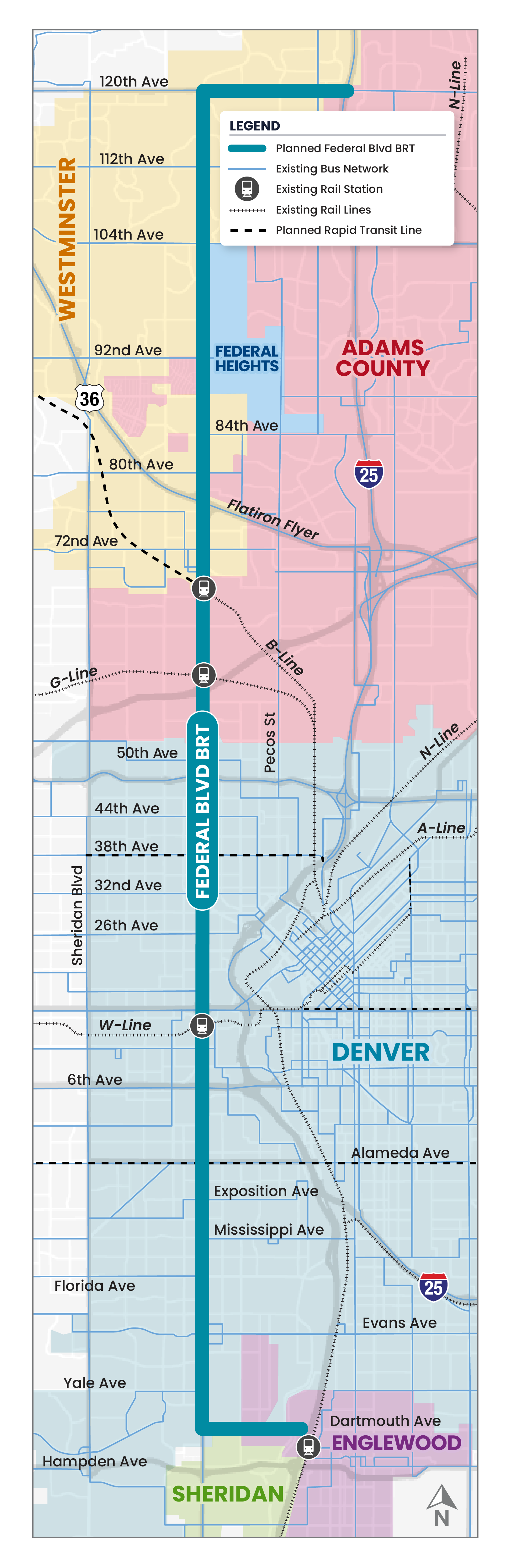 Federal Blvd. BRT project map detail image