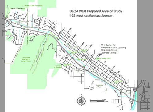 US 24 map of the prosed area of study from I-25 west to Manitou Avenue