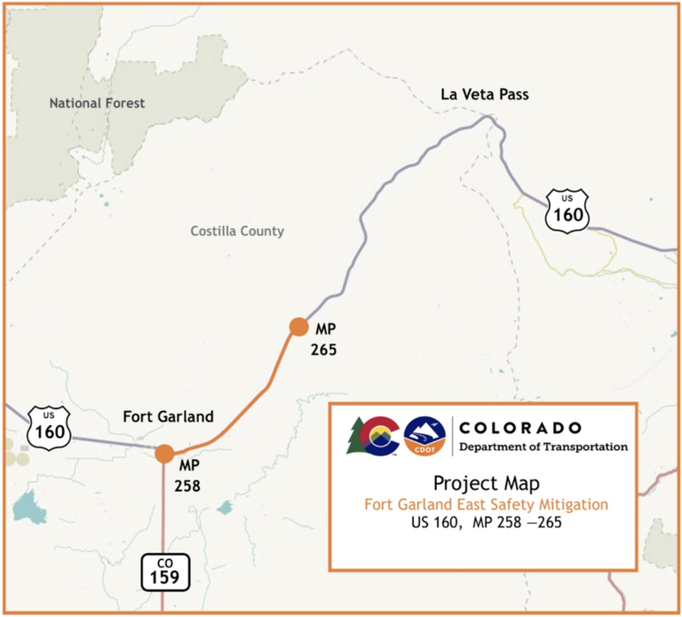 US 160 Fort Garland Safety Mitigation Project Location Map