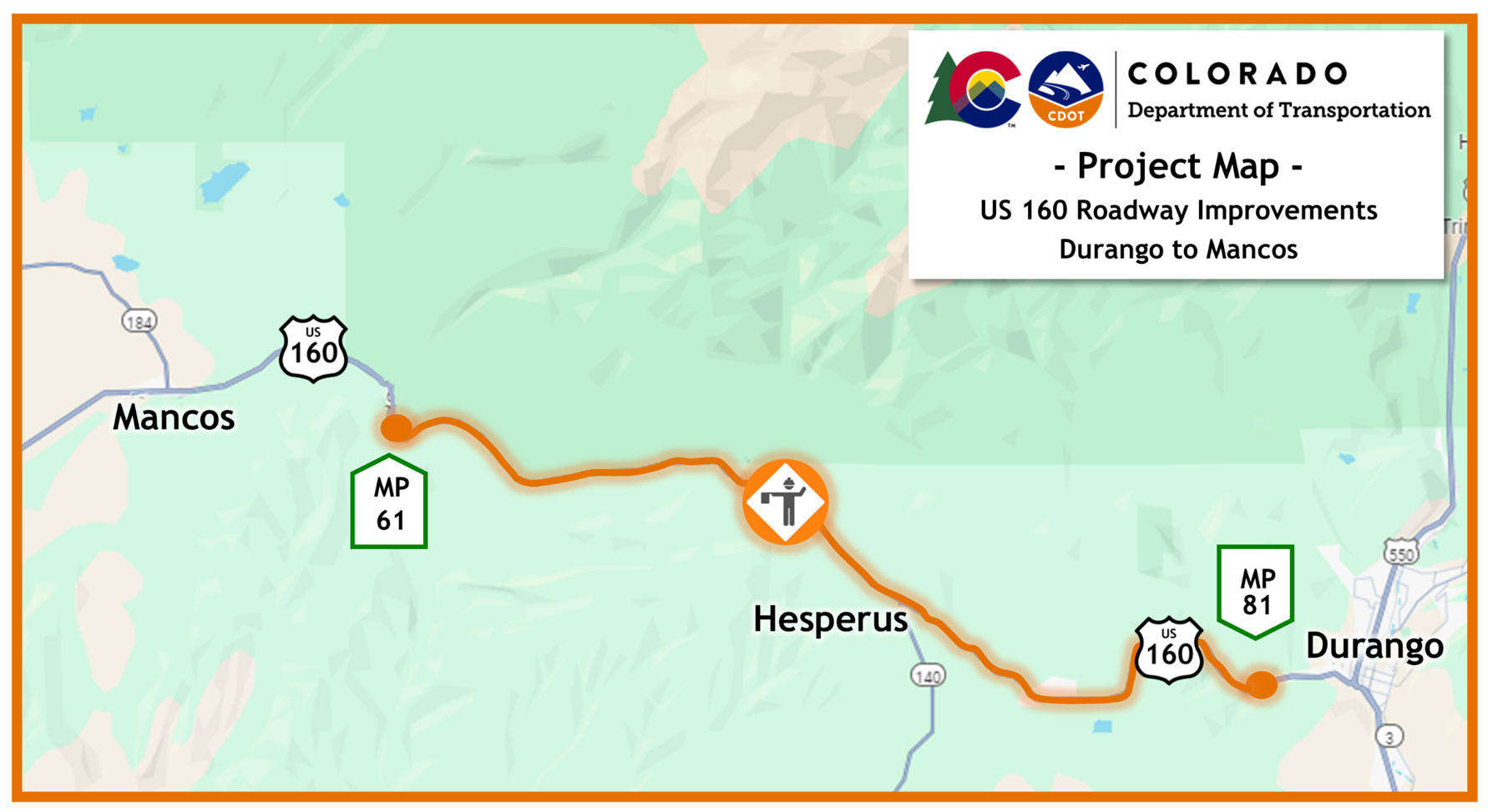 US 160 Roadway Improvements Project Map between Durango and Mancos.png detail image