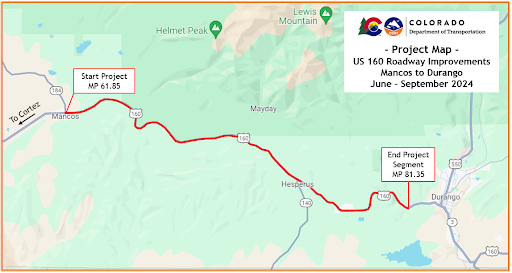 US 160 Roadway Improvements Project Map - Mancos to Durango Segment