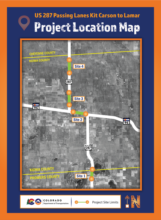 The Colorado Department of Transportation is adding four passing lanes on US 287 between Kit Carson and Lamar. With a project completion date  expected in February 2023.  Two northbound passing lanes will be added between MP 94 to MP 96 (North of Lamar) and MP 114 to 116 (North of Love’s Travel Stop in Eads). Two southbound passing lanes will be added between MP 110.9 to MP 112.4 (Near the Cobblestone Inn & Suites in Eads) and MP 120 to 122 (South of Kit Carson).