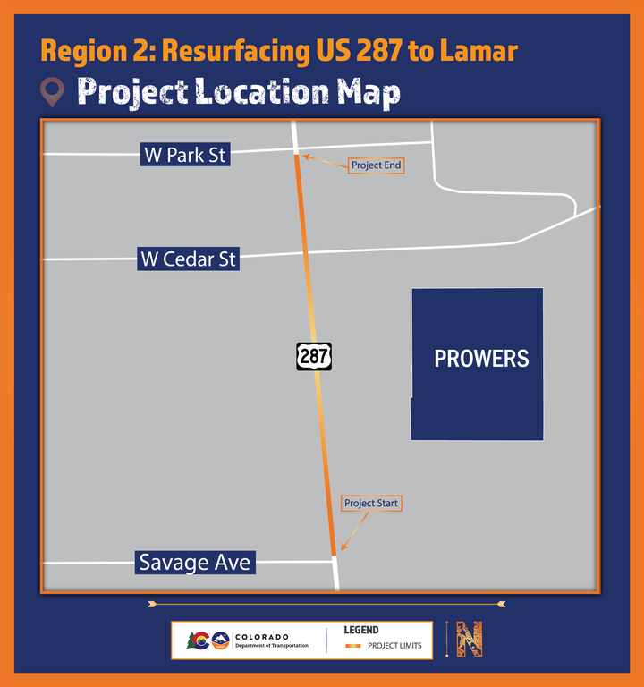 US 287 Lamar project location map