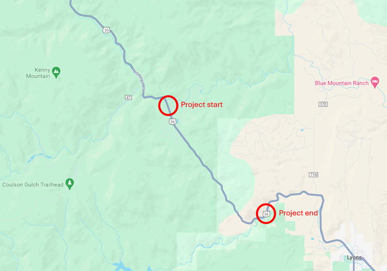 US 36 Guardrail Project Location Map